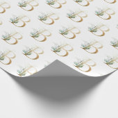 Rustige gouden B-monogram groene loof eucalyptus Cadeaupapier (Hoek)
