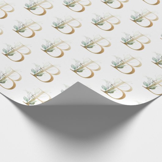 Rustige gouden B-monogram groene loof eucalyptus Cadeaupapier (Hoek)