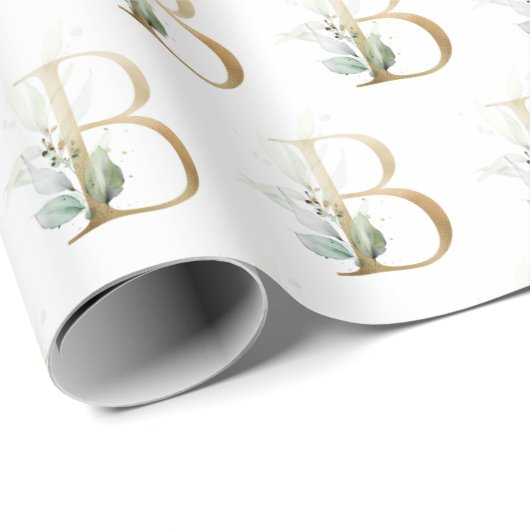 Rustige gouden B-monogram groene loof eucalyptus Cadeaupapier (Rol Hoek)
