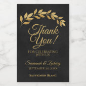 Rustige gouden bladeren op het zwarte huwelijk Har Wijn Etiket (Enkel label)