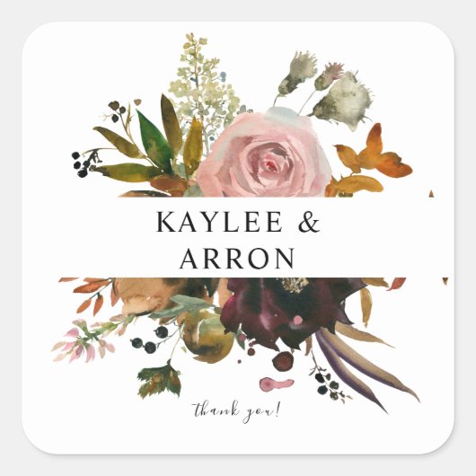 Rustige gouden, Paarse en roze Floral Hartelijk da Vierkante Sticker (Voorkant)