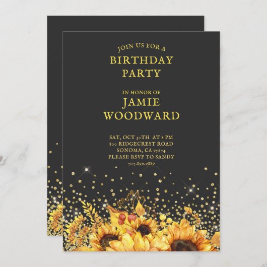 Rustige goudzondbloemen - uitnodiging op zaterdag (Voorkant / Achterkant)