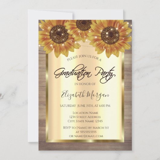 Rustige goudzonnebloemen, lampjes, Afstuderen van Kaart (Voorkant)