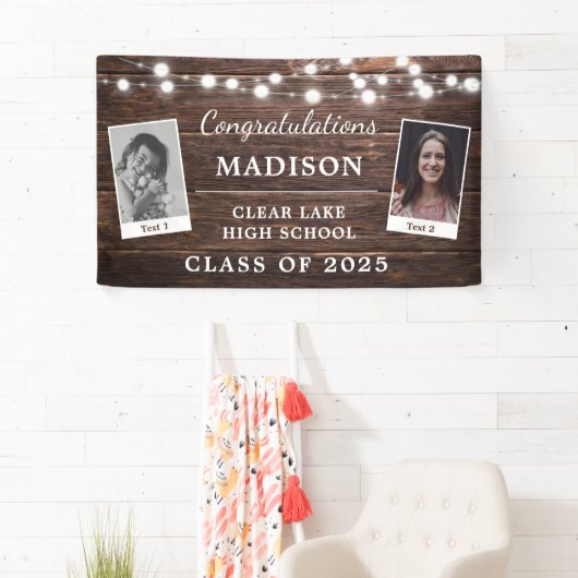 Rustige Graduation Party Modern Wood String Lights Spandoek (Insitu)