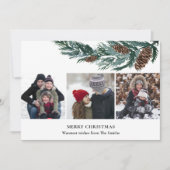 Rustige Green Pine Cone Bough 3 Photo Minimalist Feestdagenkaart (Voorkant)