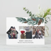 Rustige Green Pine Cone Bough 3 Photo Minimalist Feestdagenkaart (Staand voorkant)