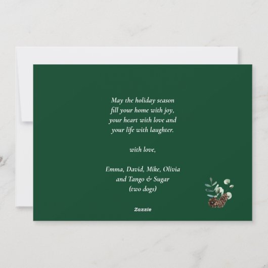 Rustige Green Pine Cone Bough 3 Photo Minimalist Feestdagenkaart (Achterkant)