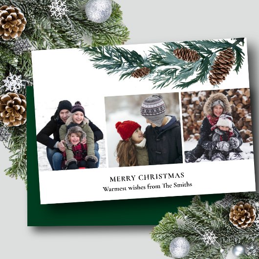 Rustige Green Pine Cone Bough 3 Photo Minimalist Feestdagenkaart