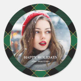 Rustige Green Pset Faux Gold-fotokerstklasse Ronde Sticker