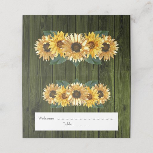 Rustige Green Sunflower Reception Place Card Plaatskaartje (Buitenkant ongevouwen)