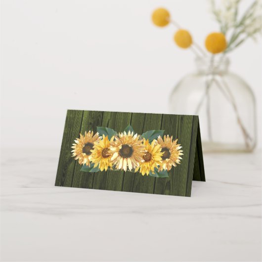 Rustige Green Sunflower Reception Place Card Plaatskaartje (Achterkant)