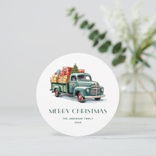 Rustige Green Truck Gingham Pset-kerstkaarten Feestdagenkaart (Staand voorkant)