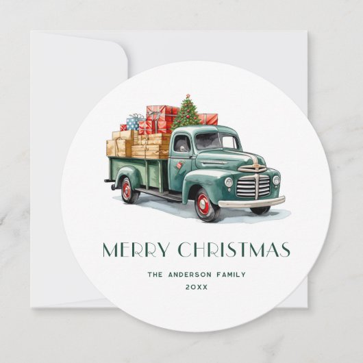 Rustige Green Truck Gingham Pset-kerstkaarten Feestdagenkaart (Voorkant)