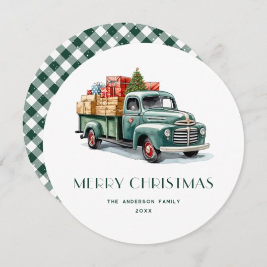 Rustige Green Truck Gingham Pset-kerstkaarten Feestdagenkaart (Voorkant / Achterkant)