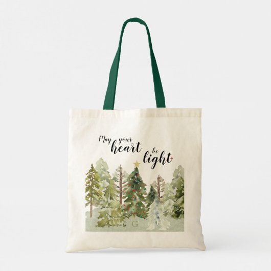 Rustige Green Waterverf Forest Kerstmis Canvas tas (Achterkant)