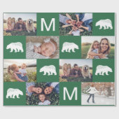 Rustige Green Winter Beren Foto van Collage Kerstm Cadeaupapier (Vlak)