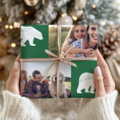 Rustige Green Winter Beren Foto van Collage Kerstm Cadeaupapier