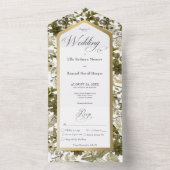 Rustige Greenery Botanical Gold Lijst Dinner All In One Uitnodiging (Binnen)
