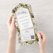 Rustige Greenery Botanical Gold Lijst QR Code All In One Uitnodiging (Afscheurbaar)