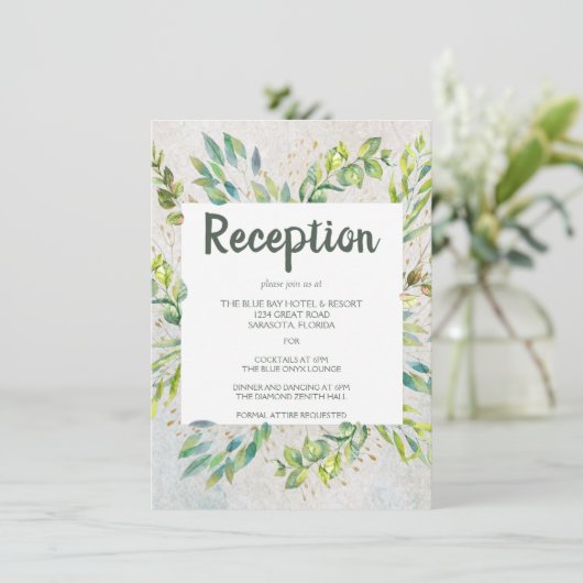 Rustige Greenery Eucalyptus Wedding Reception Informatiekaartje (Staand voorkant)