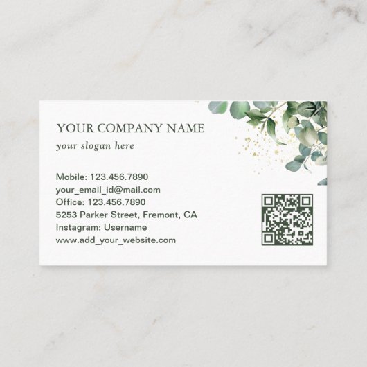 Rustige Greenery Gold Eucalyptus QR-code Visitekaartje (Achterkant)
