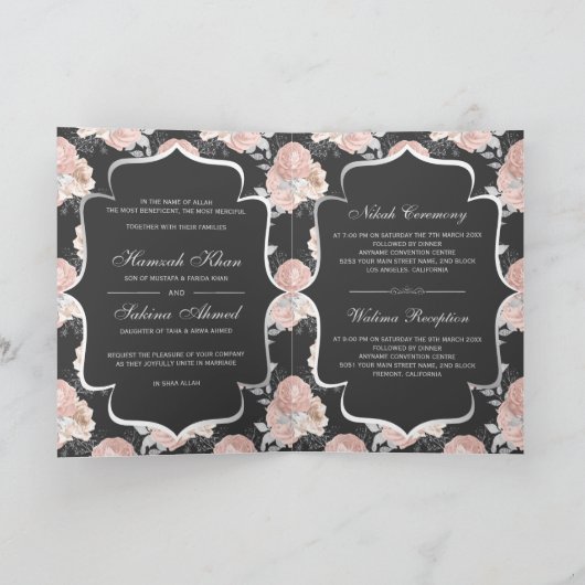 Rustige grijze en blosroze rozen Moslim bruiloft (Binnen)