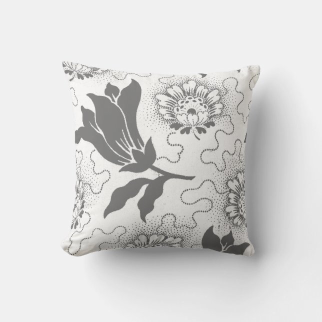 Rustige  Grijze Farmhouse Style Floral Kussen (Voorkant)