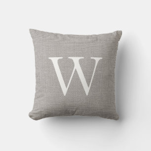 Rustige grijze jute monogram kussen