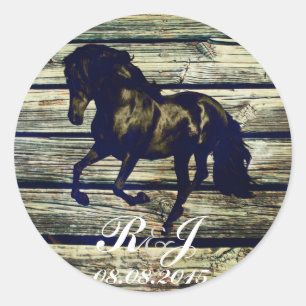 rustige grijze schuur, western paard, bruiloft ronde sticker