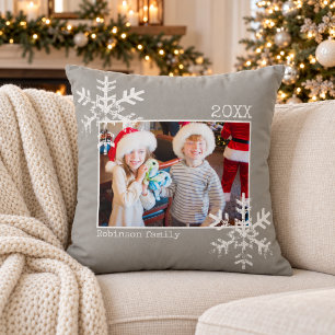 Rustige grijze sneeuwvlokken familiefoto Kerstmis Kussen