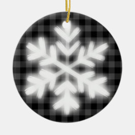 Rustige grijze zwarte ruitpatroon vorstige sneeuwv keramisch ornament
