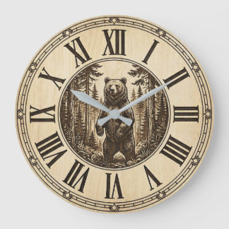 Rustige Grizzlybeer Wandklok | Houtstijl