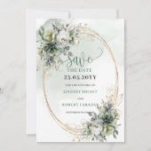 Rustige groen en goud Save The Date kaart (Voorkant)