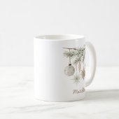 Rustige groenblijvende kerstboom-wit koffiemok (Voorkant rechts)