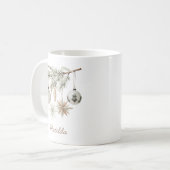 Rustige groenblijvende kerstboom-wit koffiemok (Voorkant links)