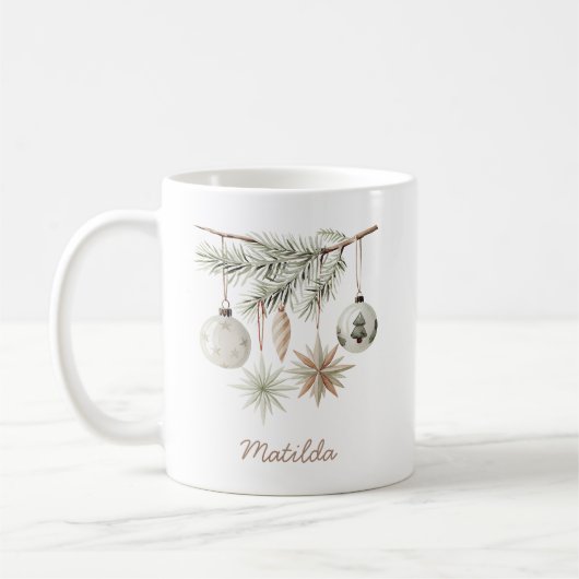 Rustige groenblijvende kerstboom-wit koffiemok (Links)