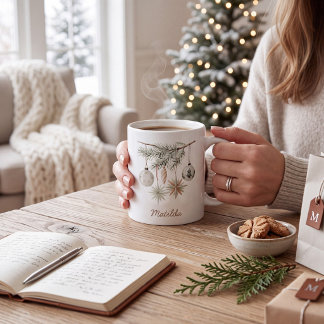 Rustige groenblijvende kerstboom-wit koffiemok