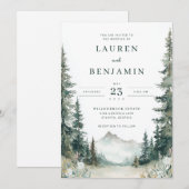 Rustige Groene Aquarel Bergbomen Kaart (Voorkant / Achterkant)