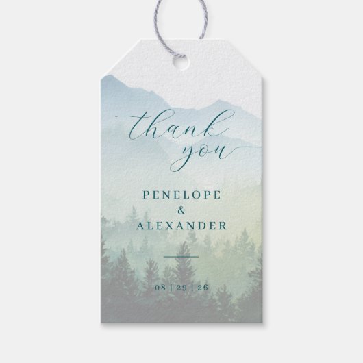 Rustige groene aquarel bergen cadeaulabel (Voorkant)