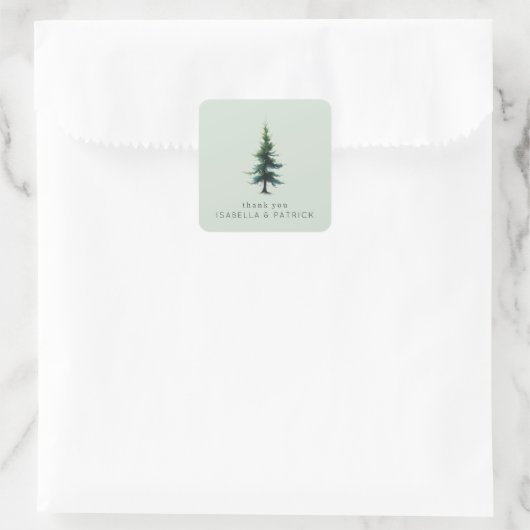 Rustige Groene Aquarel Boom Vierkante Sticker (Tas)