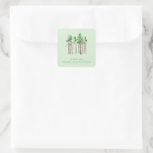 Rustige groene aquarel boomillustratie vierkante sticker (Tas)