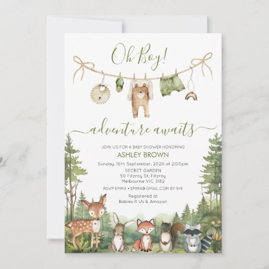 Rustige Groene Avontuur Wacht Baby Shower Kaart (Voorkant)