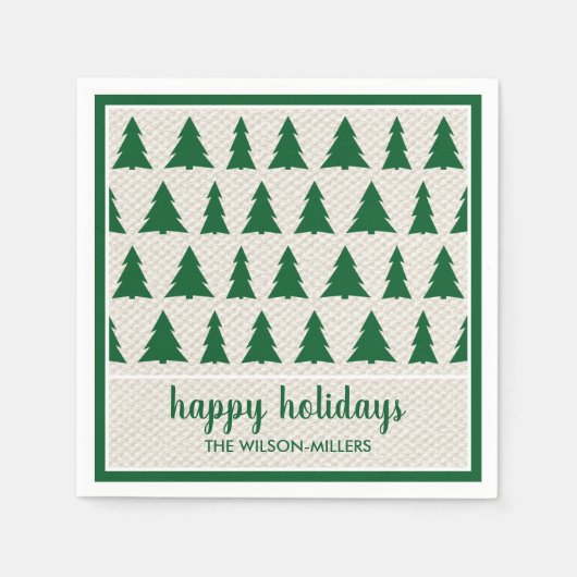 Rustige Groene Beige Boom Patroonnaam Holiday Part Servet (Voorkant)