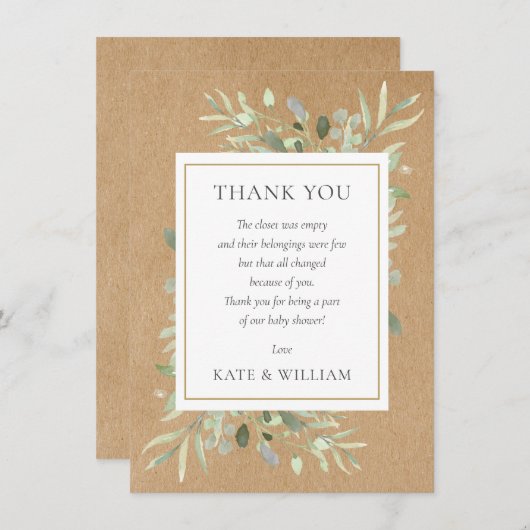 Rustige Groene Bladeren Baby Shower Gedicht Bedankkaart (Voorkant / Achterkant)
