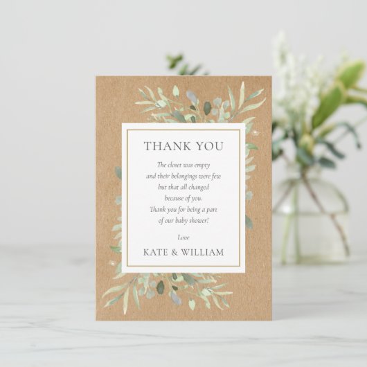 Rustige Groene Bladeren Baby Shower Gedicht Bedankkaart (Staand voorkant)