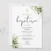 Rustige groene bladeren Elegant monogram doopfeest Kaart (Voorkant)