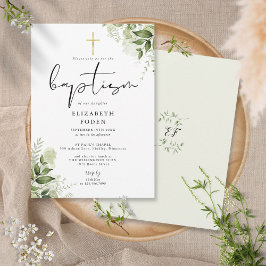 Rustige groene bladeren Elegant monogram doopfeest Kaart