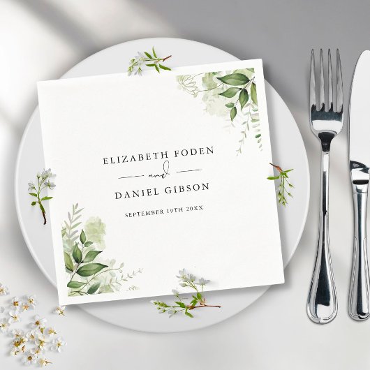 Rustige groene bladeren Elegante namen datum Servet
