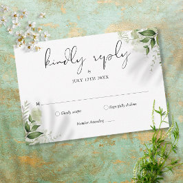 Rustige groene bladeren elegante trouwdag RSVP kaartje