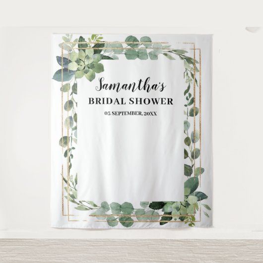 Rustige groene bladgroente vetplant bloemrijk goud wandkleed (Voorkant)